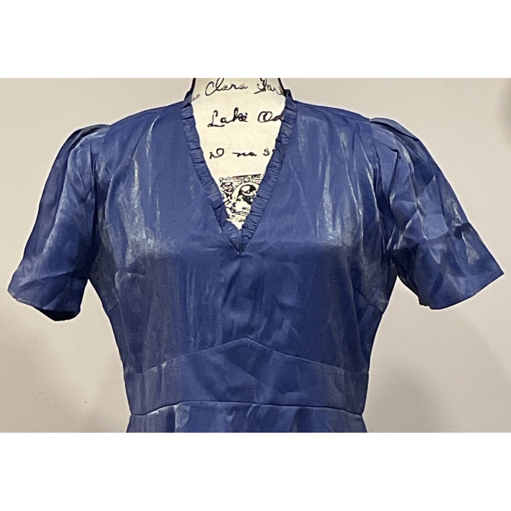 NEW Vintage Inspired Cobalt Blue Short Sleeve Dress Size M Caroline Vazzana - Picture 3 of 16